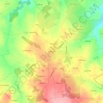 Brelaudie topographic map, elevation, terrain