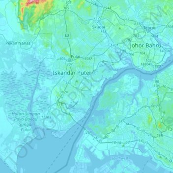 Iskandar Puteri topographic map, elevation, terrain