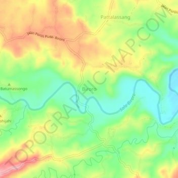 Biroro topographic map, elevation, terrain