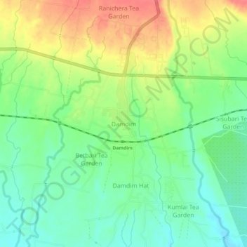 Damdim topographic map, elevation, terrain