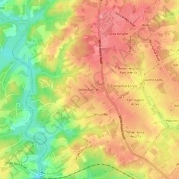 White Oak Hills topographic map, elevation, terrain