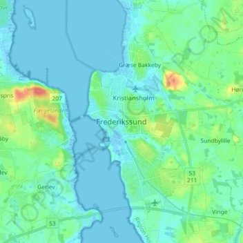 Frederikssund topographic map, elevation, terrain