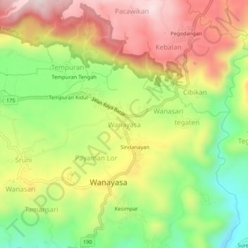 Wanayasa topographic map, elevation, terrain