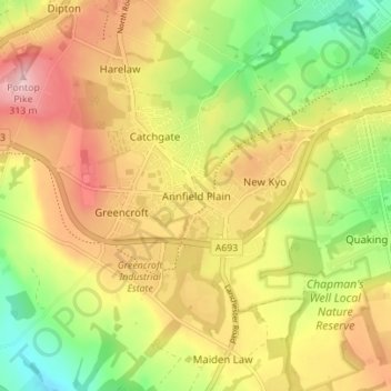 Annfield Plain topographic map, elevation, terrain