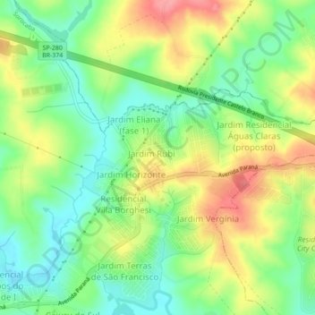 Cajuru do Sul topographic map, elevation, terrain
