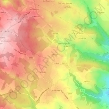 Le Piogat topographic map, elevation, terrain