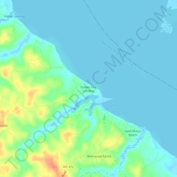 Queen Tree Landing topographic map, elevation, terrain
