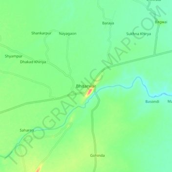 Bhitarwar topographic map, elevation, terrain
