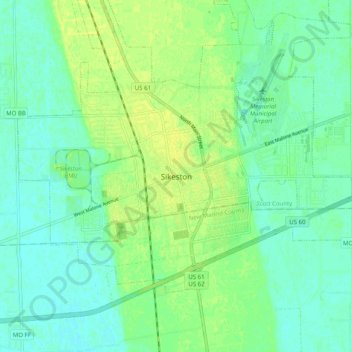 Sikeston topographic map, elevation, terrain