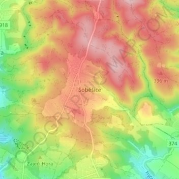 Soběšice topographic map, elevation, terrain