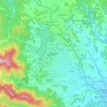 Banyoles topographic map, elevation, terrain
