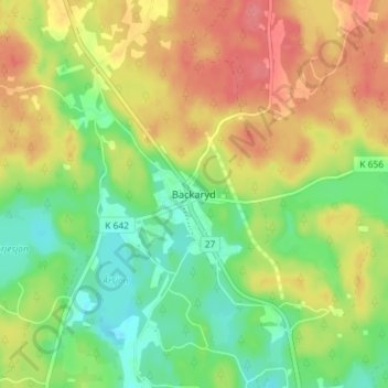 Backaryd topographic map, elevation, terrain