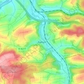 Reihen topographic map, elevation, terrain