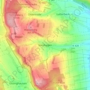 Nienhagen topographic map, elevation, terrain