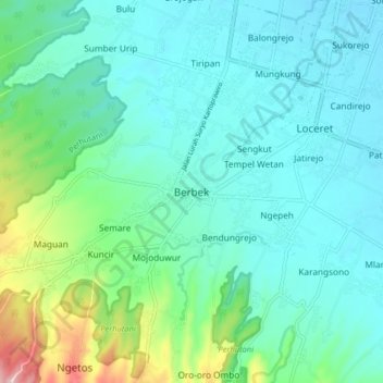 Berbek topographic map, elevation, terrain