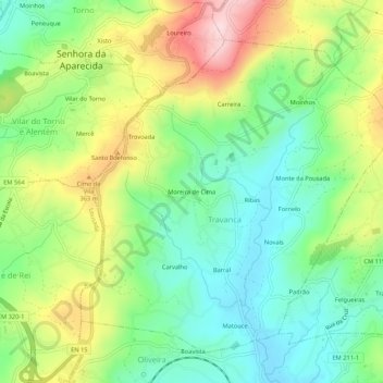 Moreira de Cima topographic map, elevation, terrain
