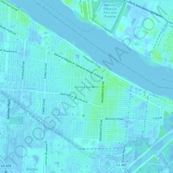 Aurora Gardens topographic map, elevation, terrain