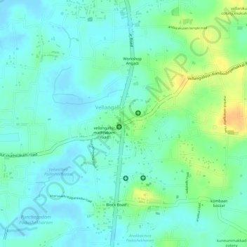 vellangallur topographic map, elevation, terrain