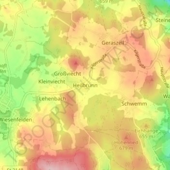 Heilbrunn topographic map, elevation, terrain
