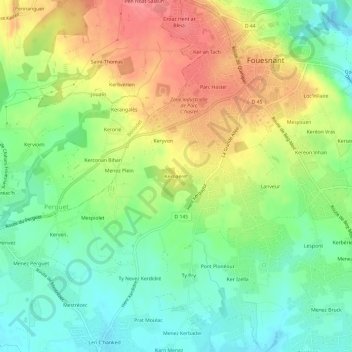 Kernaeret topographic map, elevation, terrain