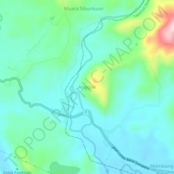 Anggoli topographic map, elevation, terrain