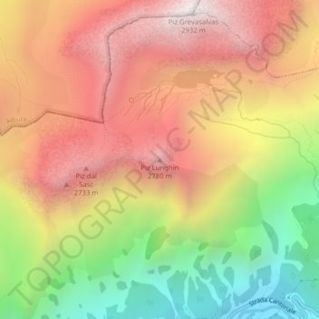 Piz Lunghin topographic map, elevation, terrain