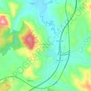 Malloussa topographic map, elevation, terrain
