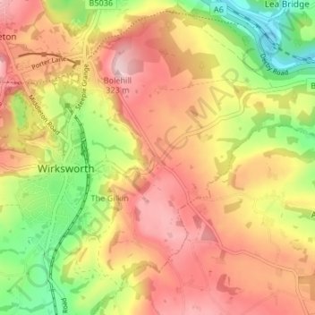 Wirksworth Moor topographic map, elevation, terrain