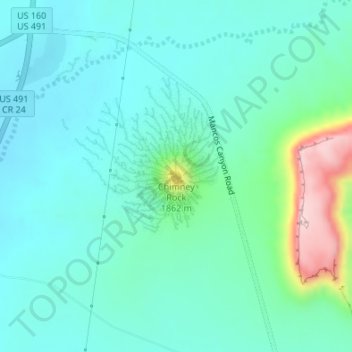 Chimney Rock topographic map, elevation, terrain
