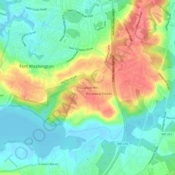 Piscataway Hills topographic map, elevation, terrain