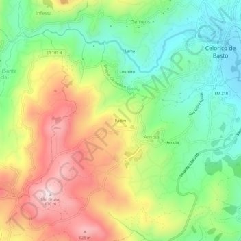 Padim topographic map, elevation, terrain