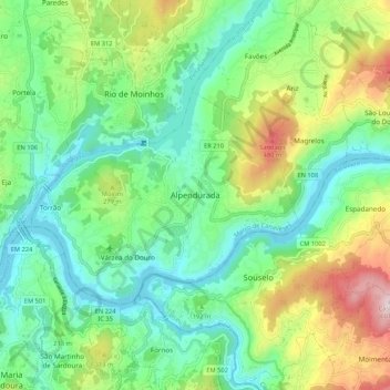 Alpendurada topographic map, elevation, terrain