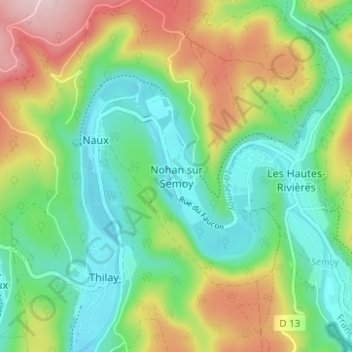 Nohan sur Semoy topographic map, elevation, terrain
