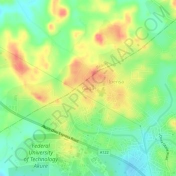 Gaga topographic map, elevation, terrain