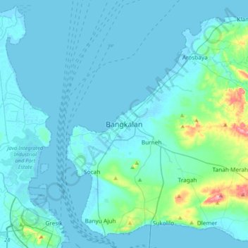 Bangkalan topographic map, elevation, terrain