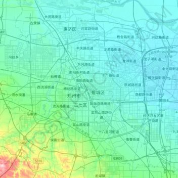 Zhengzhou topographic map, elevation, terrain