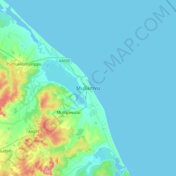 Mullaitivu topographic map, elevation, terrain