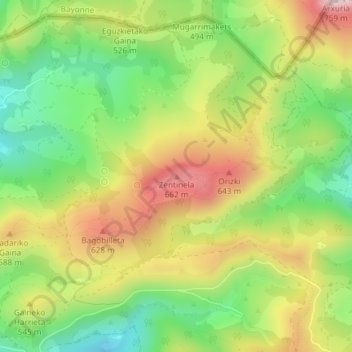 Zentinela topographic map, elevation, terrain