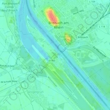 Île du Rhin topographic map, elevation, terrain