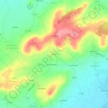 Villards topographic map, elevation, terrain