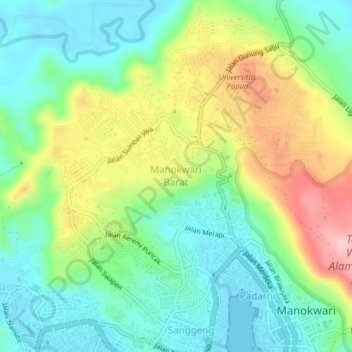 Manokwari Barat topographic map, elevation, terrain