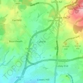 Catshill topographic map, elevation, terrain