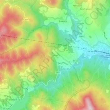 Cortia topographic map, elevation, terrain
