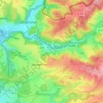 Wiebershausen topographic map, elevation, terrain