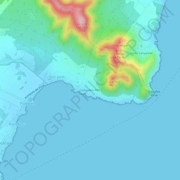 Costa dels Pins topographic map, elevation, terrain