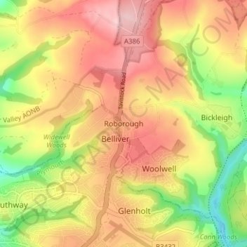 Roborough topographic map, elevation, terrain