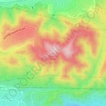 Puente Hills topographic map, elevation, terrain