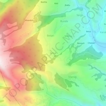 Arhal topographic map, elevation, terrain