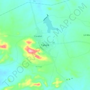 Tiébélé topographic map, elevation, terrain