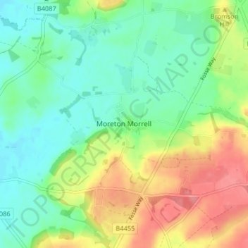 Moreton Morrell topographic map, elevation, terrain